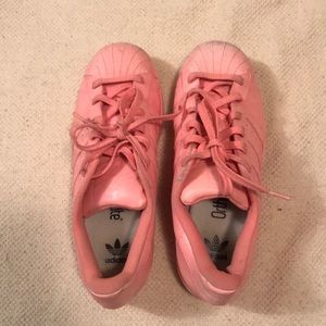 Spray painted Pink Adidas Tennis Shoes